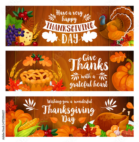 Thanksgiving banner set with turkey, cornucopia