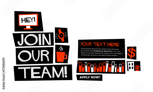 Join our team! (Flat Style Vector Illustration Recruitment Poster Design) with text box template 