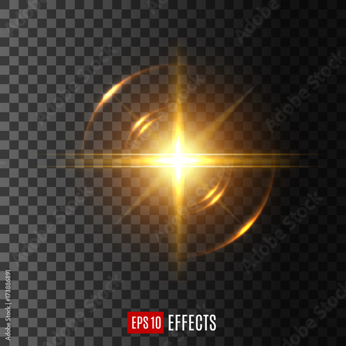 Light flash with lens flare effect vector icon