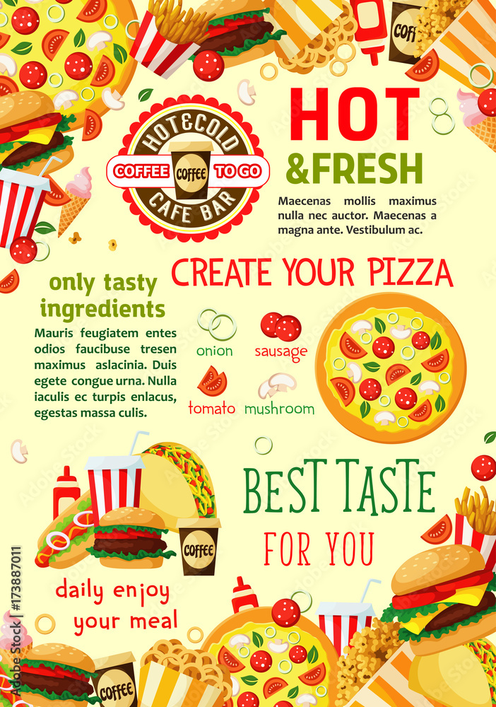Fast food restaurant snacks vector poster