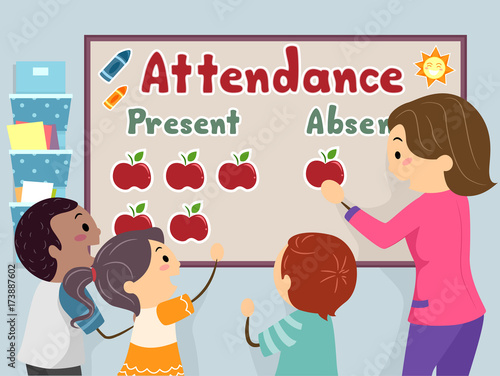 Stickman Kids Teacher Attendance Illustration