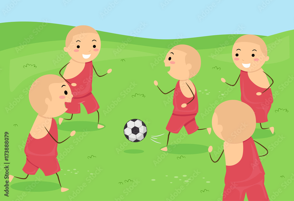 Stickman Kids Boys Monk Soccer Illustration