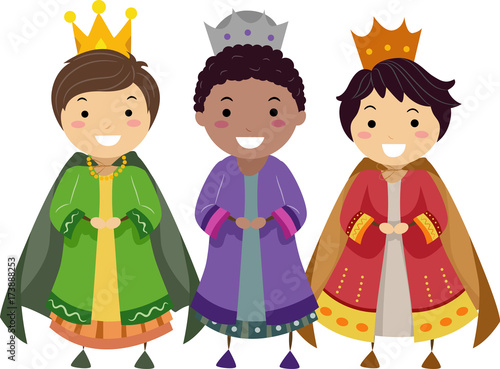 Stickman Kids Three Wise Men Illustration