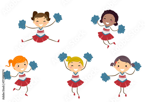 Stickman Kids Girls Cheer Leaders Illustration