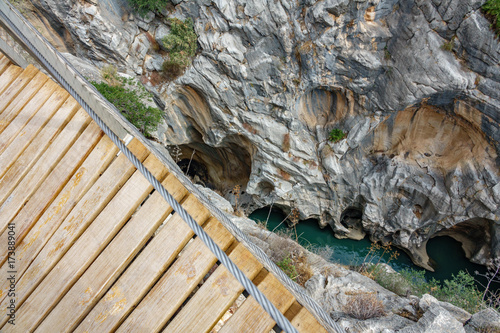 El Caminito del Rey footpath with deep canyon and river