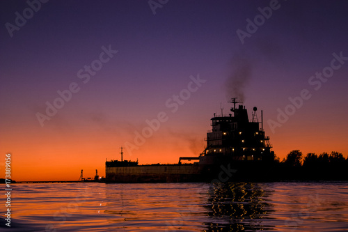 steamer boat on a sunset