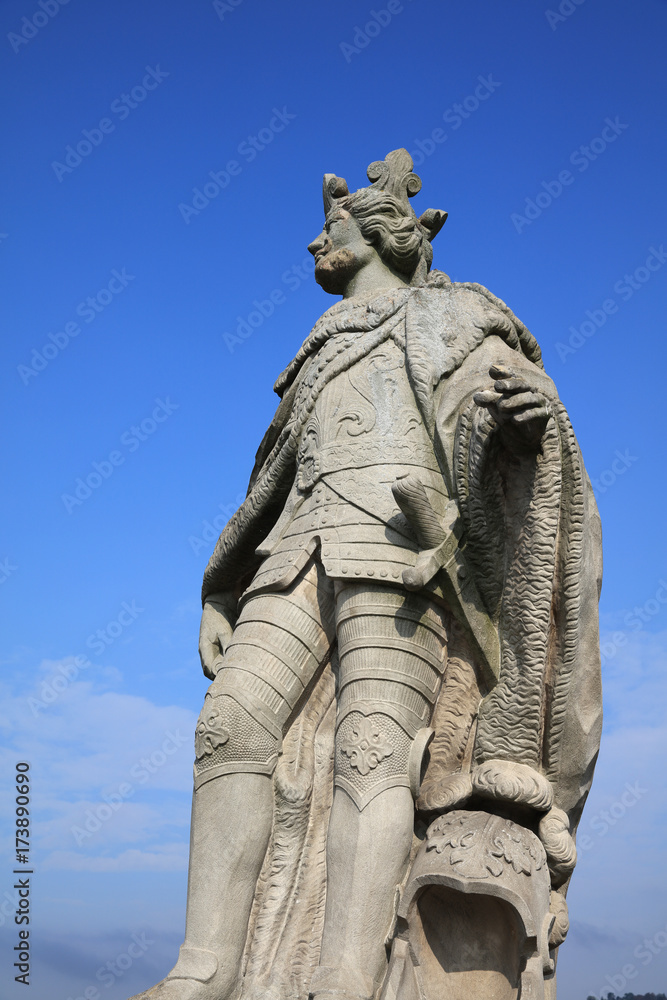 Baroque Statue of Pippin (King of Franconia) on old Main Bridge in Wurzburg. Germany