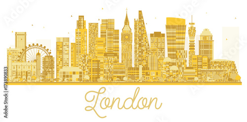 London City skyline golden silhouette.