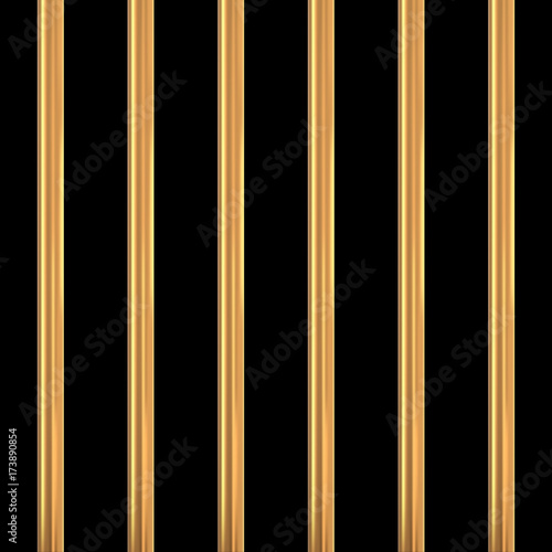 Gold prison bars isolated on black. Golden cage concept. Vector illustration.