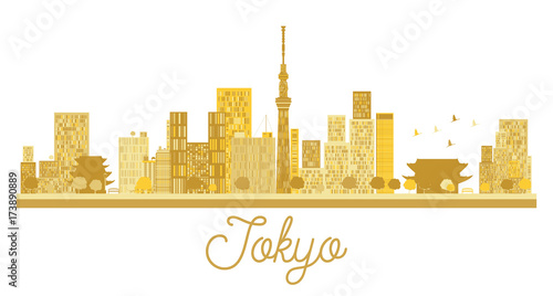 Tokyo City skyline golden silhouette.