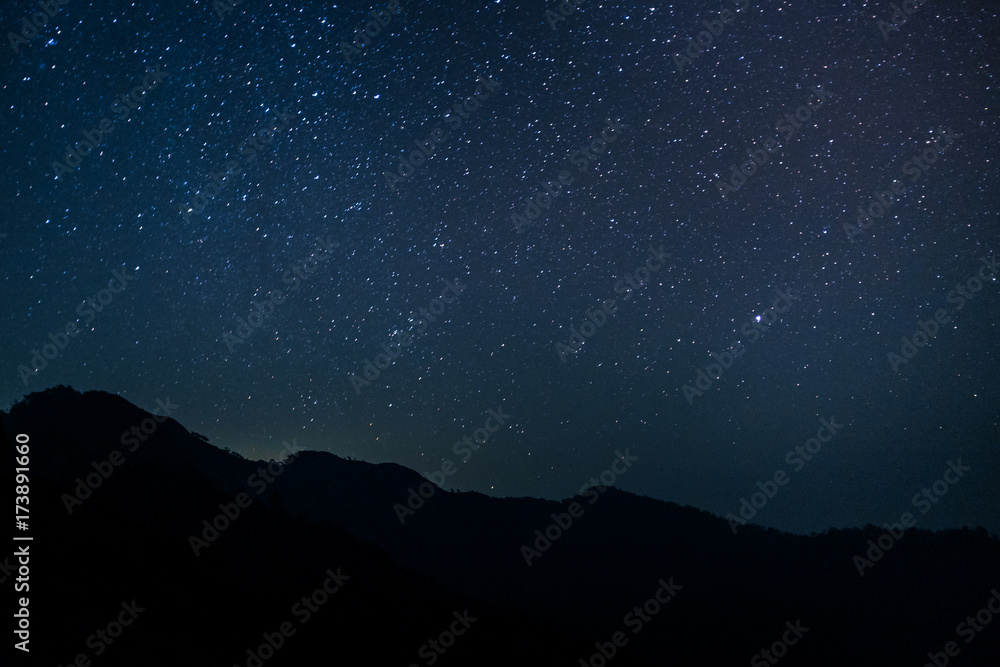 Night scape with beautiful stary sky at the high mountain.. Space background.