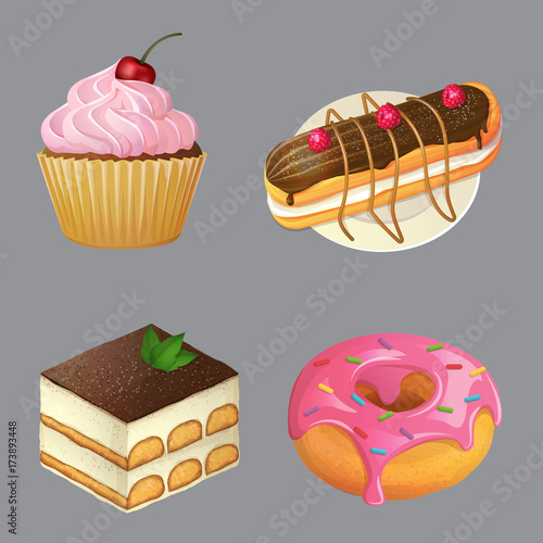 Sweets and desserts, cartoon vector illustration