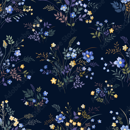 Fototapeta Naklejka Na Ścianę i Meble -  seamless floral pattern with blue flowers