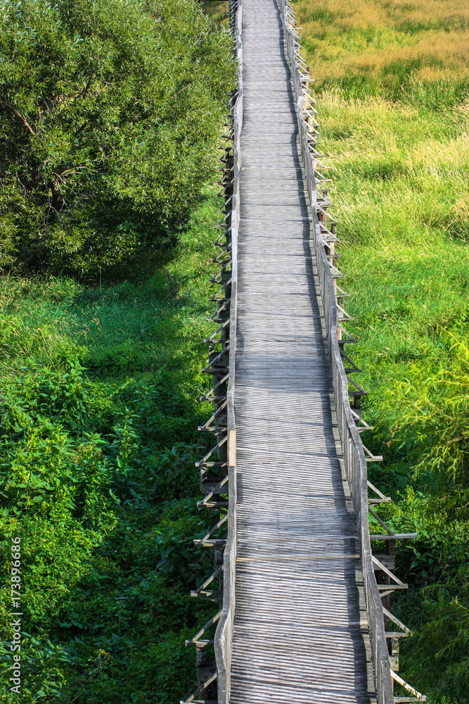 long wooden bridge over some wetlands long wooden bridge over some wetlands