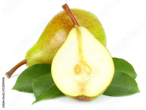 pear with leaf isolated on white background