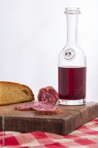 Italian food: Wine bread and salami  photo