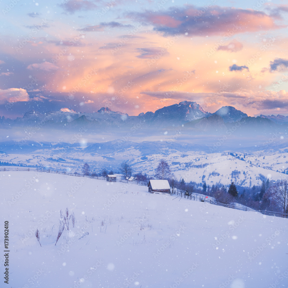 Beautiful winter alpine mountain snowy hills