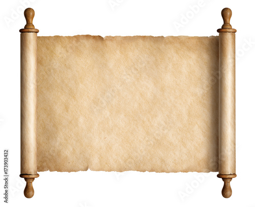 Photo Old scroll parchment with wooden handles isolated 3d illustration