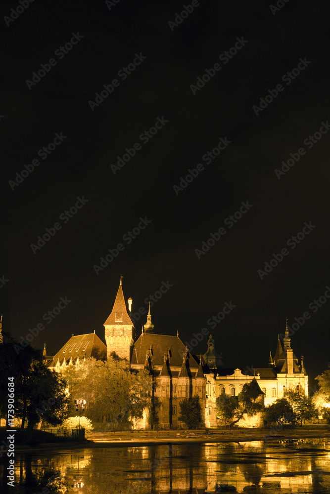 Vajdahunyad Castle on a summer night in Budapest