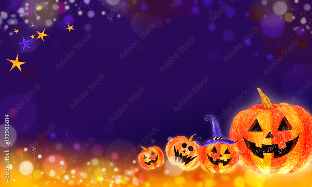 Naklejka premium カラフルなハロウィン 背景 色鉛筆画 イラスト