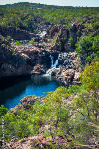 Pools and waterfalls viewed from above at Bernang lookout  Edith Falls  Katherine  Australia.
