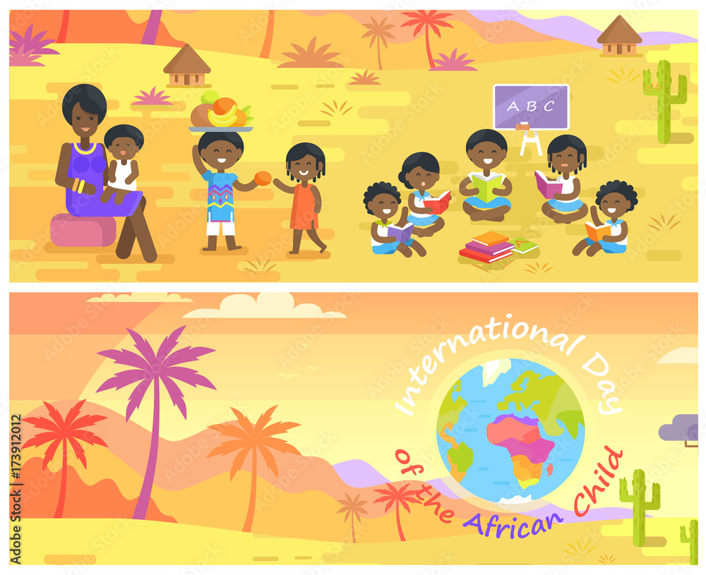 Fototapeta premium International Day of African Child Banners Set