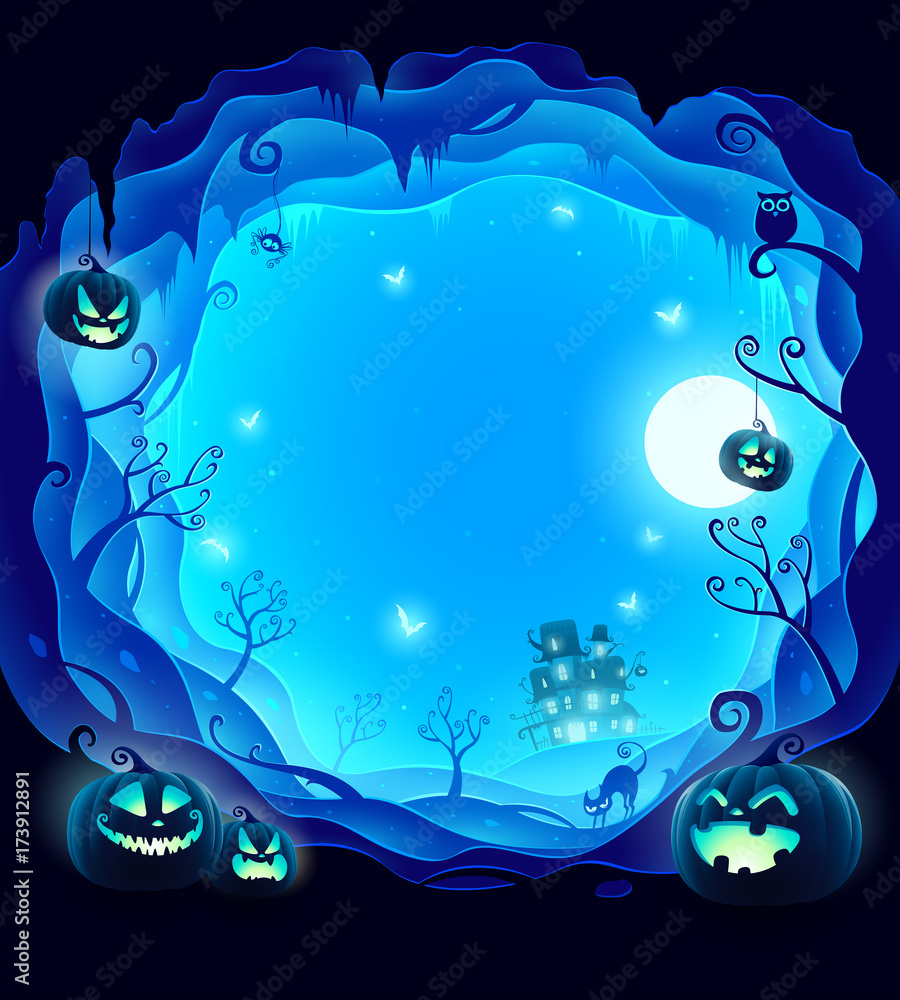 Halloween layered border for design. Halloween background with 3D paper