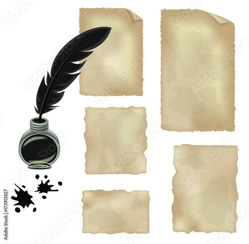 a feather for writing and parchment