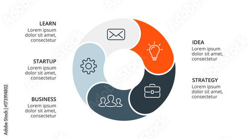 Vector circle arrows infographic, cycle diagram, geometric graph, presentation chart. Business concept with 5, options, parts, steps, processes. 16x9 slide template.