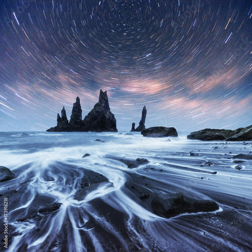 The Rock Troll Toes. Reynisdrangar cliffs. Black sand beach. Iceland photo