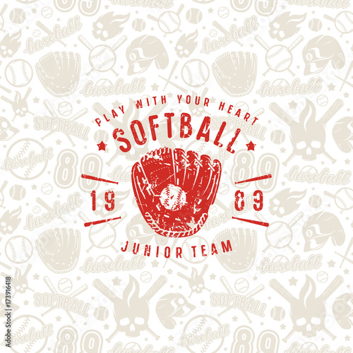 Baseball seamless pattern and emblem of softball team