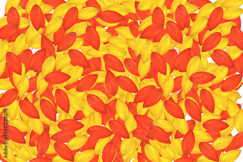 Red and Yellow Autumn Leaves Pattern Background. Horizontal format. Vector Illustration isolated on white background.