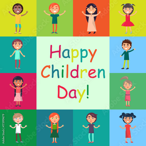 Happy Kids on Colorful Backgrounds Poster