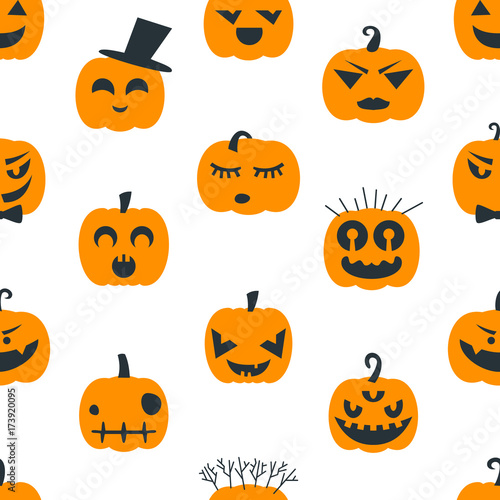 Halloween background with pumpkins. Seamless pattern design. Vector illustration. © antartstock