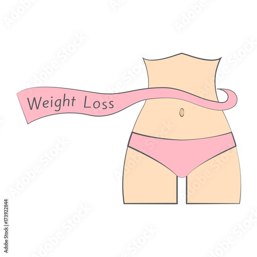 Female figure with a ribbon with an inscription of weight loss. Vector illustration