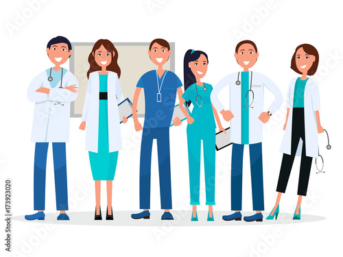 Group of Physicians in Uniform Standing and Smiling