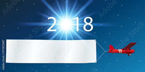 2018 - carte de vœux - message - fond - banderole - avion - année