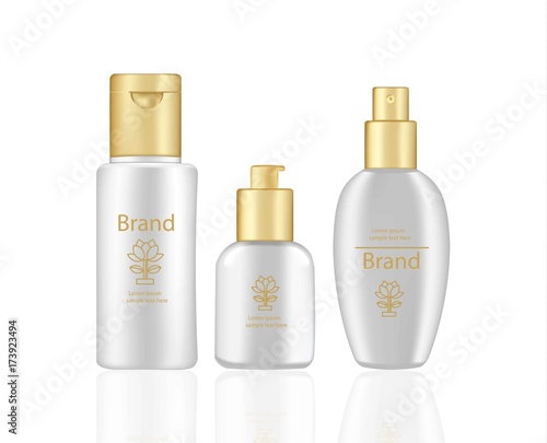 Cream and Lotion Cosmetics set Vector realistic mock up. Pink package Hydration cream bottles with logo. Perfect for advertising, flyer, banner, poster. 3d illustrations