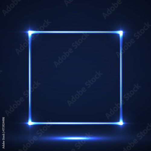 Abstract neon square with glowing lines. Vector geometric element