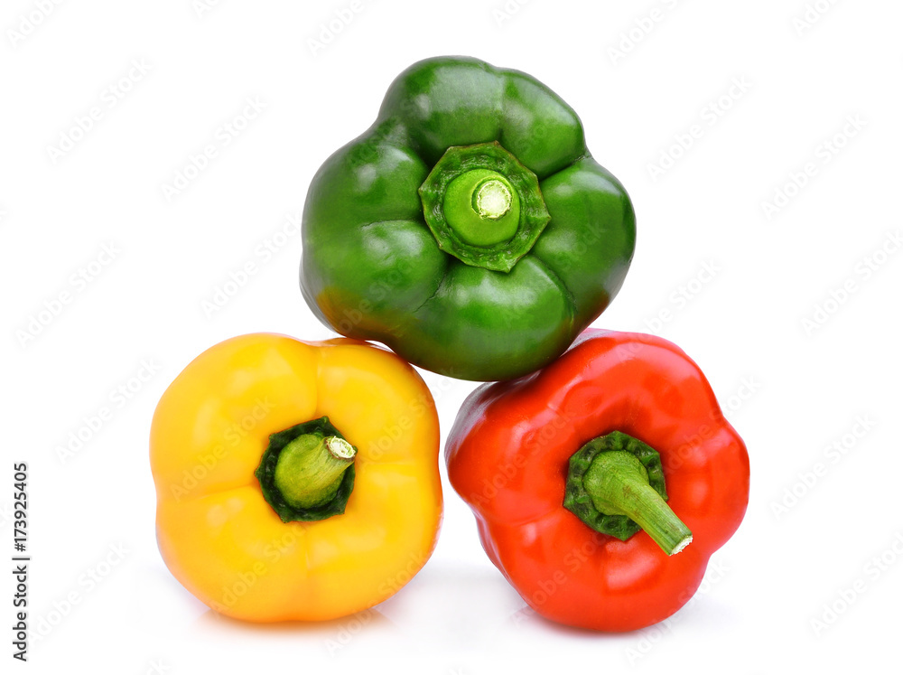 stack of yellow,red,green, sweet bell pepper or capsicum isolated on white background stack of yellow,red,green, sweet bell pepper or capsicum isolated on white background