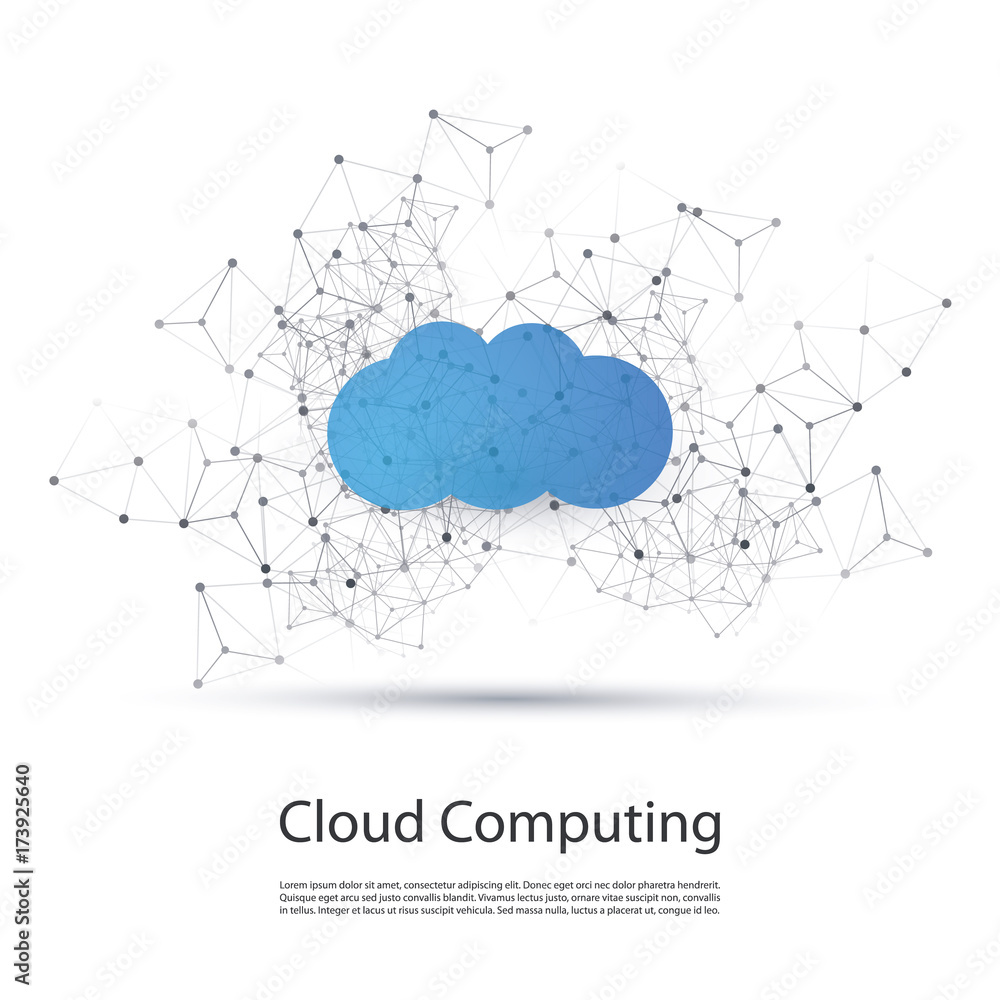 Obraz premium Cloud Computing Design Concept with Wireframe - Digital Network Connections, Technology Background