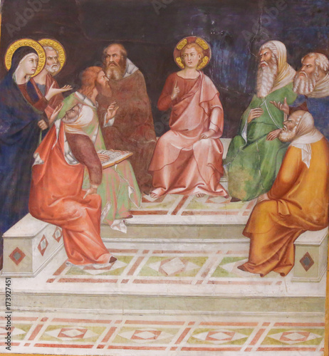 Fresco in San Gimignano - Jesus in the Temple