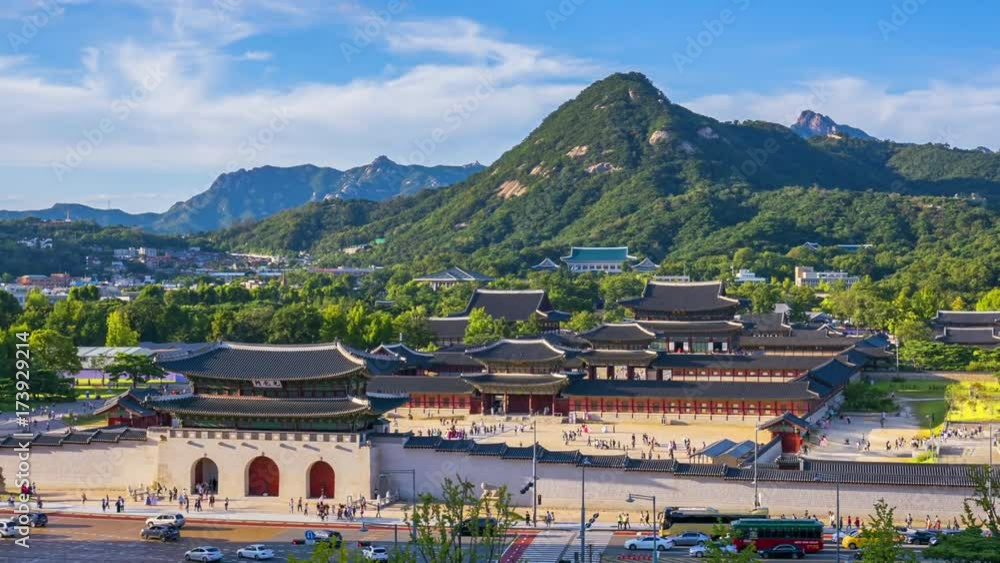 Time lapse of Gyeongbokgung palace and traffic speeds of car light in Seoul,South Korea. Time lapse of Gyeongbokgung palace and traffic speeds of car light in Seoul,South Korea.