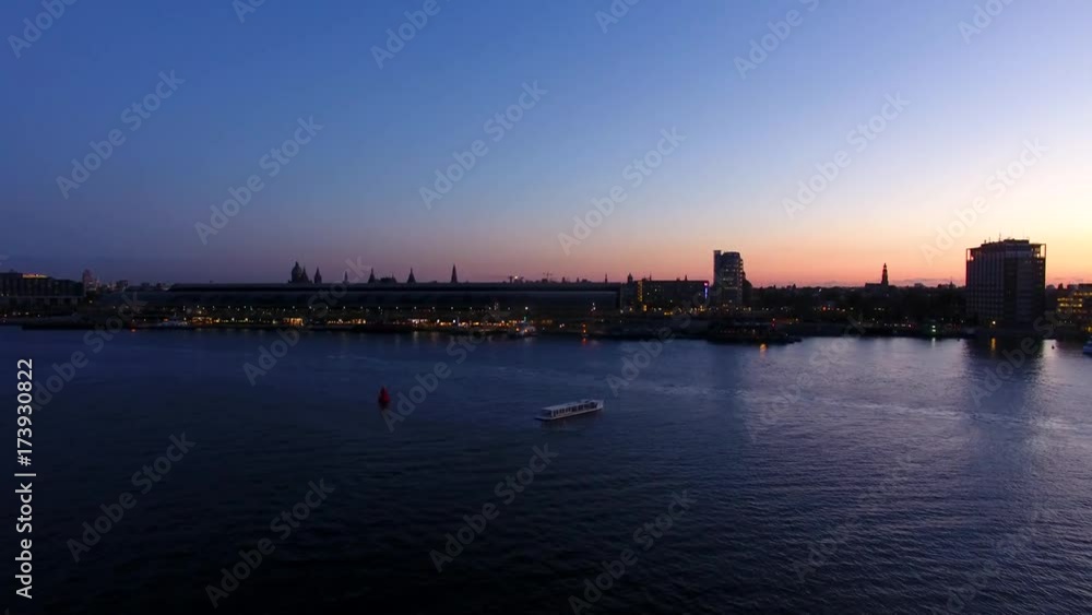 Night cityscape of Amsterdam, view from above Night cityscape of Amsterdam, view from above