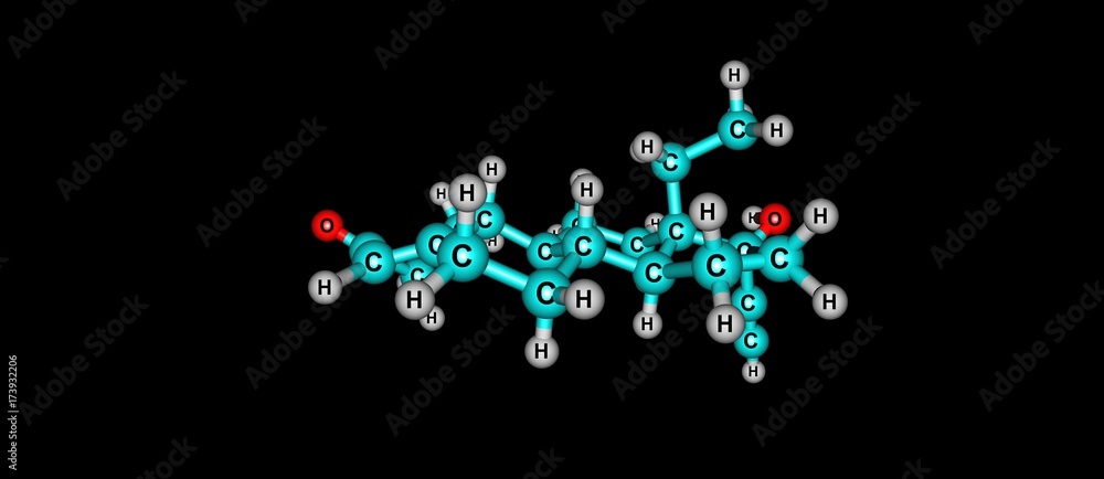 Levonorgestrel molecular structure isolated on black