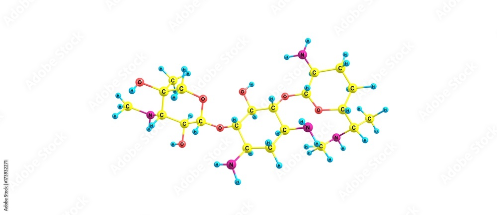 Gentamicin molecular structure isolated on white