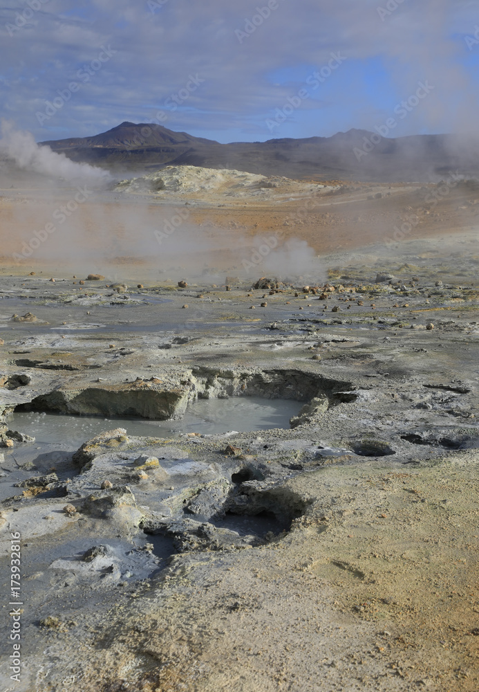 Volcanic boiling mud pots in Iceland Volcanic boiling mud pots in Iceland