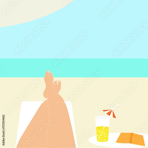 Female legs. People resting on sun loungers by the sea on vacation
