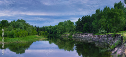River nature panorama with mood weather