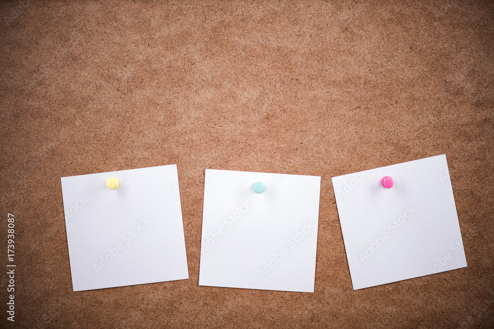 Empty white memo note cards on board Empty white memo note cards on board